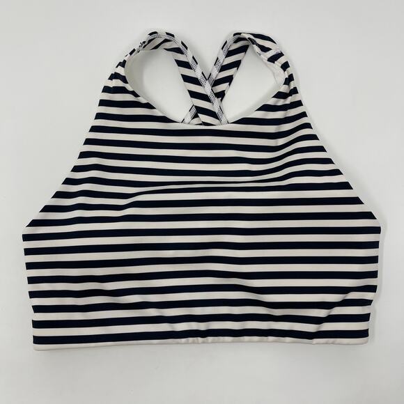 Athleta Navy Blue White XSmall Striped High Neck Mudra Sports Bra Cut Out Back - Picture 1 of 12